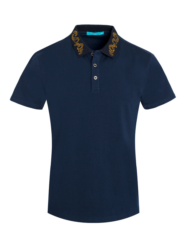 Navy Polo With Sequin Embroider Collar 2001