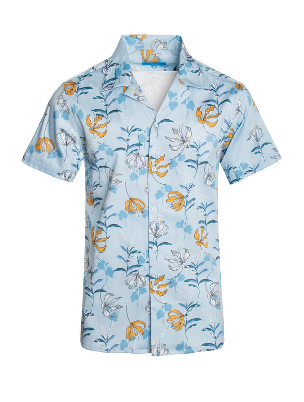 Tropical Print Cotton Stretch Shirt Floral Cielo