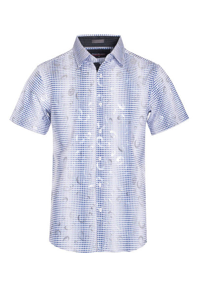 Men's White Geometric Stretch Short-Sleeve Shirt 