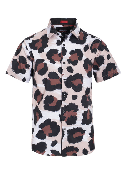 Large Cheetah Print Stretch Short-Sleeve Shirt 3761