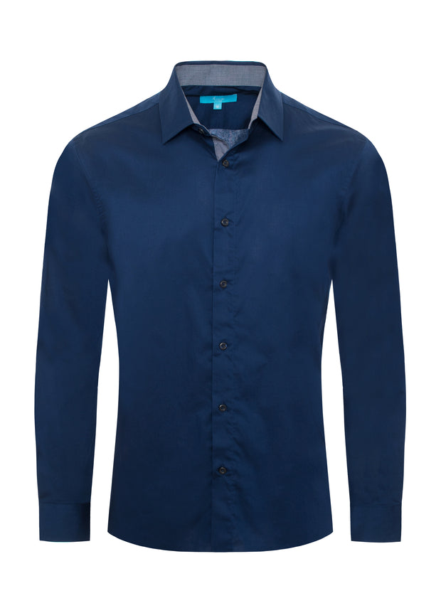 Long sleeve, Cotton-Stretch Shirt in Navy