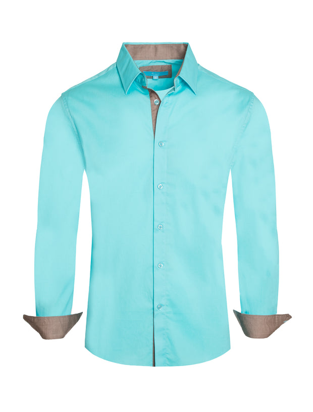 Turquoise Solid Cotton-Stretch L/S Shirt (4020)