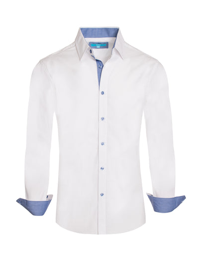 White Solid Cotton-Stretch L/S Shirt (4020)