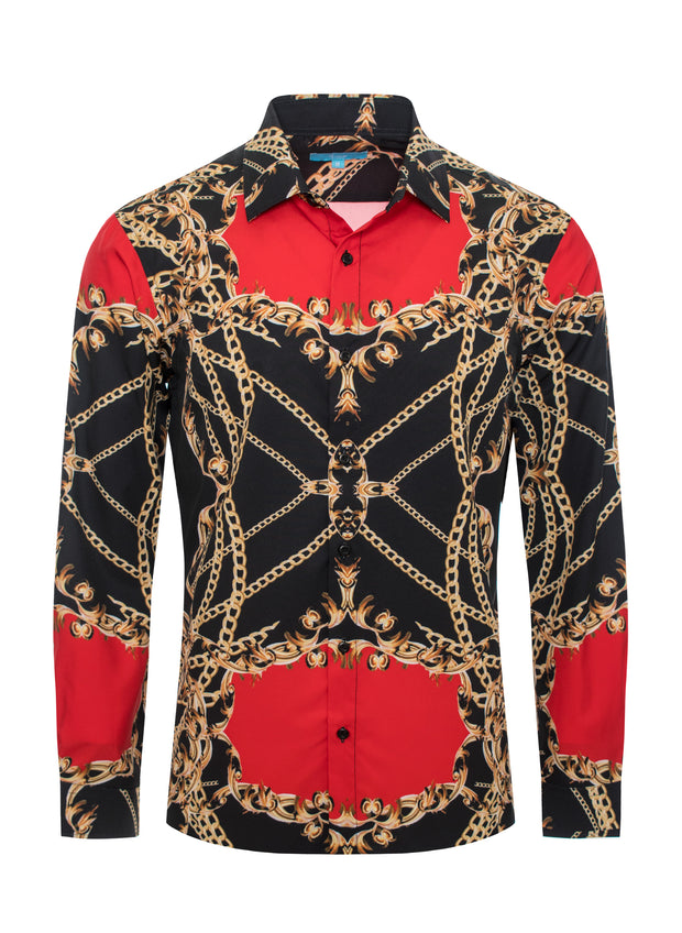 Black and Red Gold Chain Design  Shirt 4411