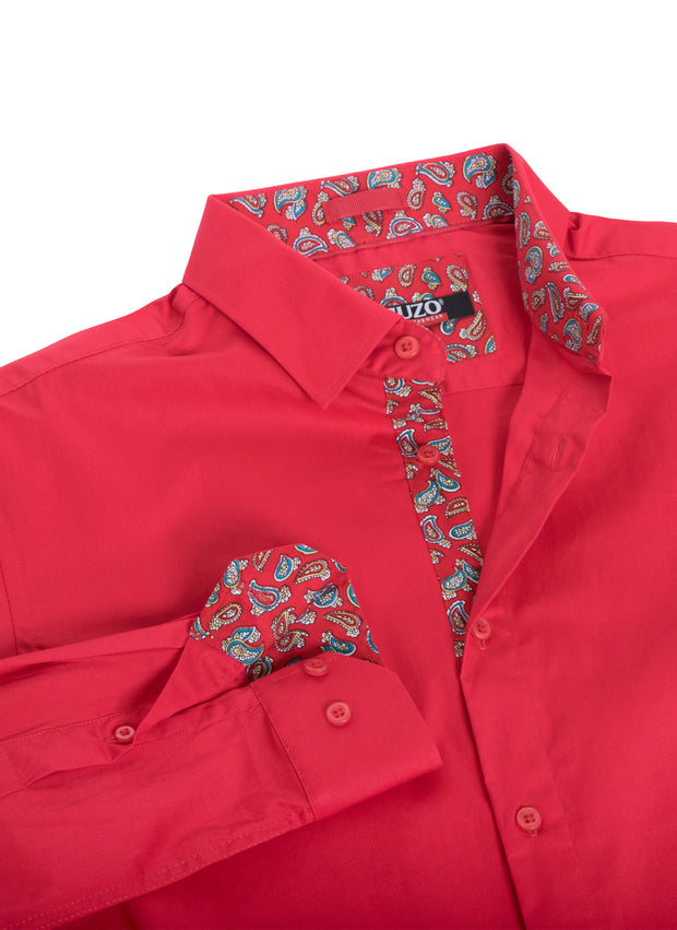 Red Solid Cotton-Stretch L/S Shirt (4030)