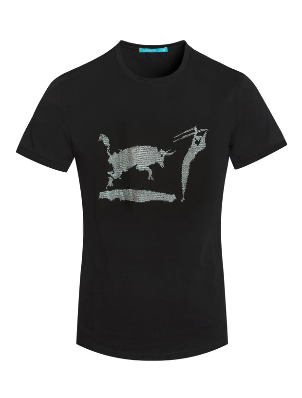 Tee Shirt with Matador Bull Fight and White Crystals