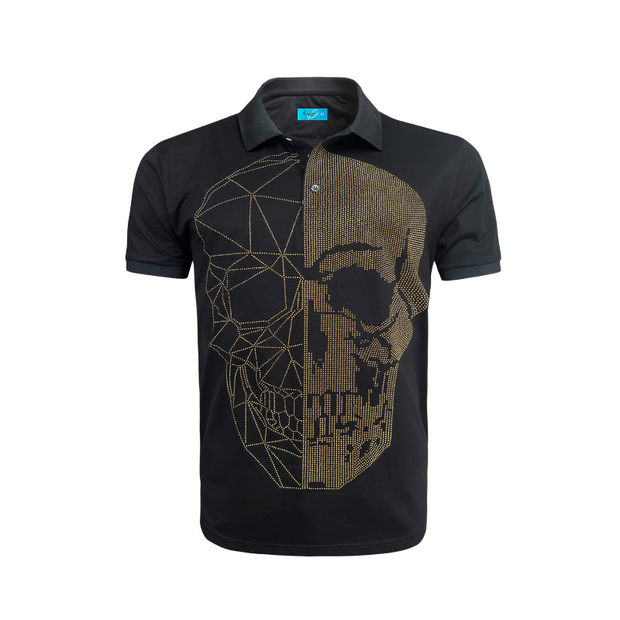 Black Polo with Black Gold Crystal Skull Design 2109