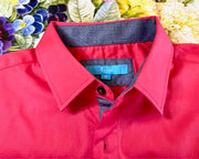 Red Solid Cotton-Stretch L/S Shirt