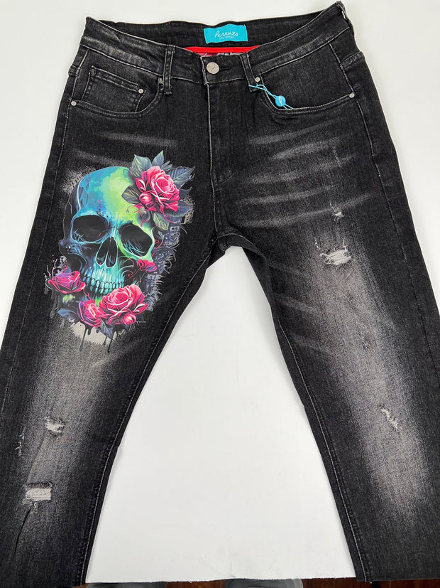 Skull Black Blue Skinny Jean 7570