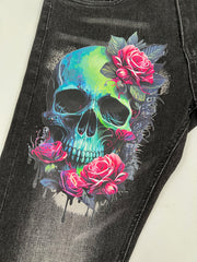 Skinny Denim with Skull print in black