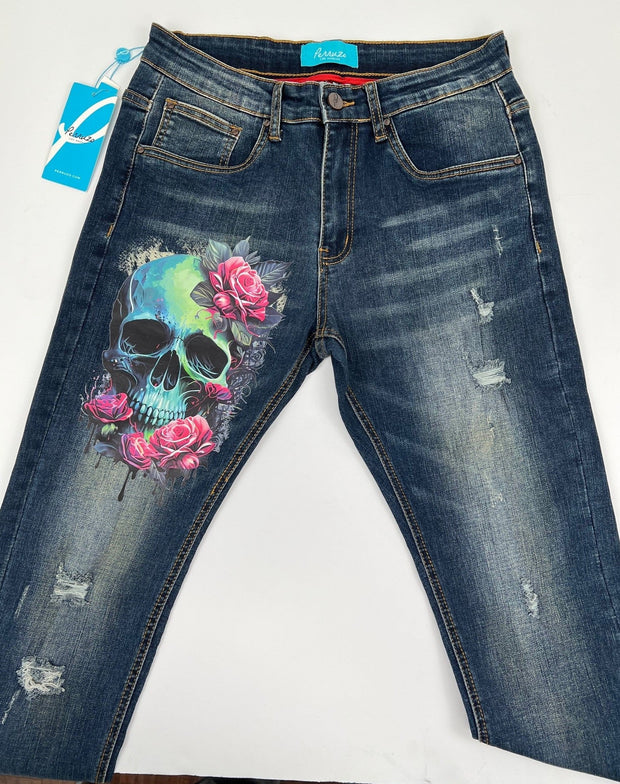 Skinny denim with Skull print