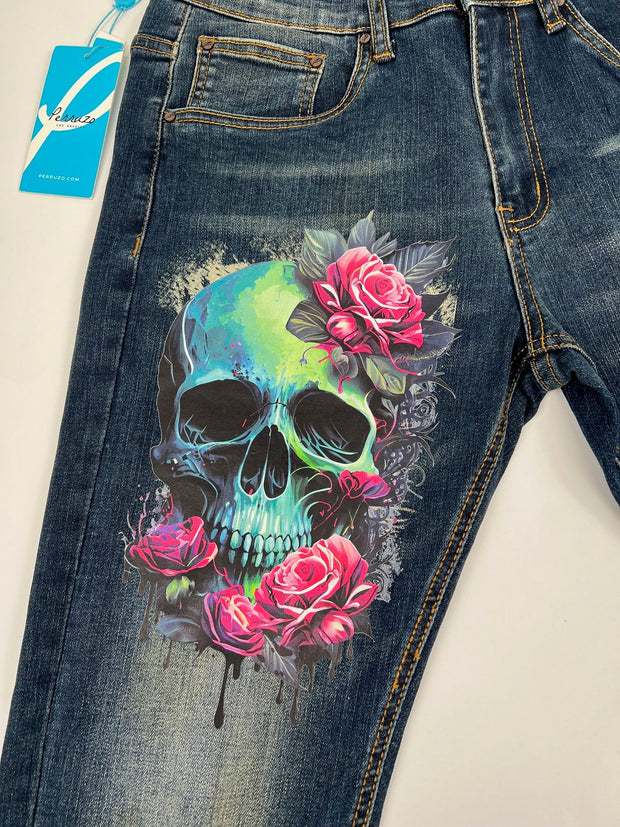 Skinny denim with Skull print