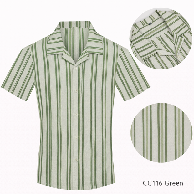 Camp Collar Short sleeve shirt in Green stripe  Perruzo