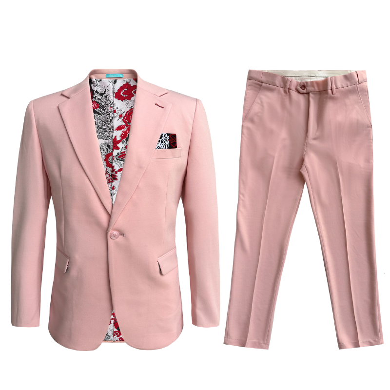 Men's Cotton-Stretch Fashion Suit Pink S9010 Large
