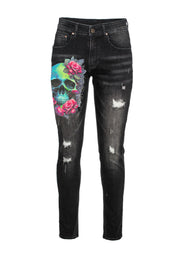Skinny Denim with Skull print in black