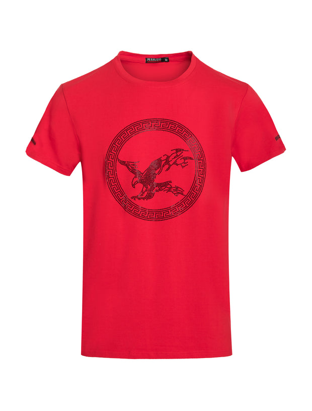 Red T-shirt with Rhinestone Eagle Motif 1030