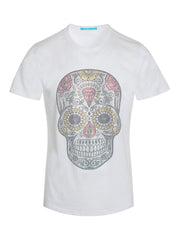 White Skull Multicolored Crystals T-Shirt 1036
