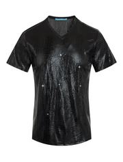 Black Crocodile Pattern T-shirt with Black Crystals Skull 1038