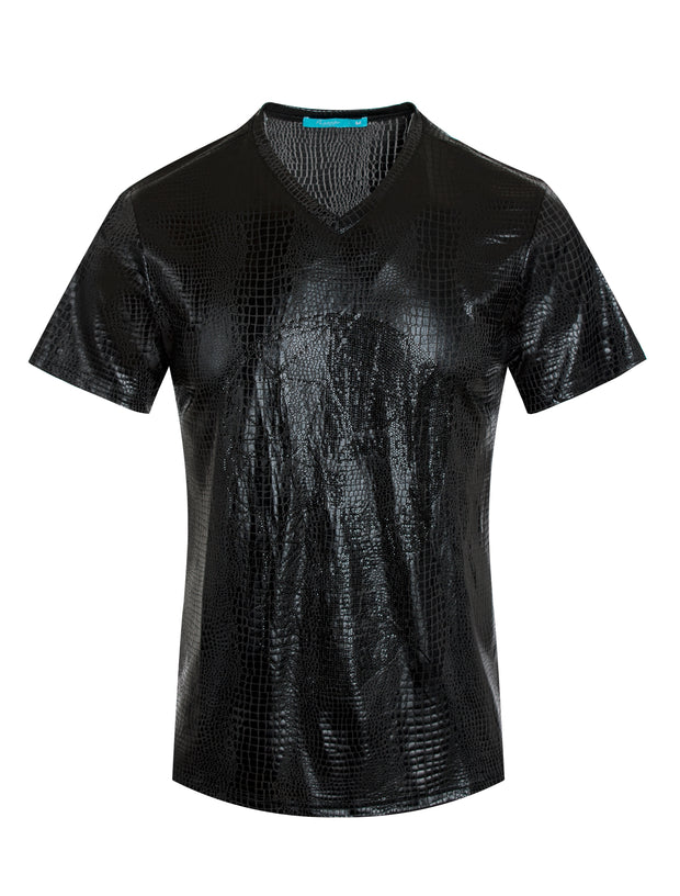 Black Crocodile Pattern T-shirt with Black Crystals Skull 1038