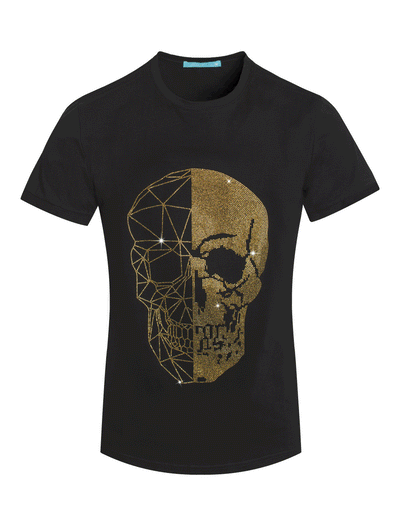 Skull Design Tee with Gold Crystals