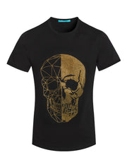 Skull Design Tee with Gold Crystals