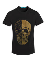 Black T-Shirt with Skull Design and Golden Crystals 1039