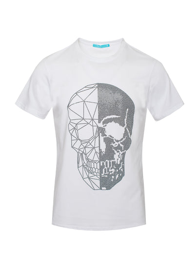 Skull Design Tee with Black Crystals