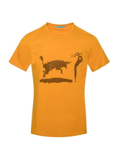 Mustard T-Shirt Matador Bull Fight with Silver Crystals 1041