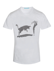 White T-Shirt Matador Bull Fight with Black Crystals 1041