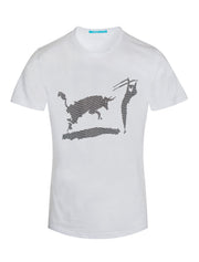 White T-Shirt Matador Bull Fight with Black Crystals 1041