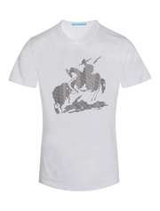 White T-Shirt Bull Fight, Horse with Black Crystals 1042