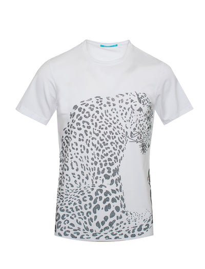Crystal Leopard White Crewneck Neck  T-Shirt ( 1045)