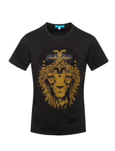 Black T-Shirt with Gold Crystal Lion 1051