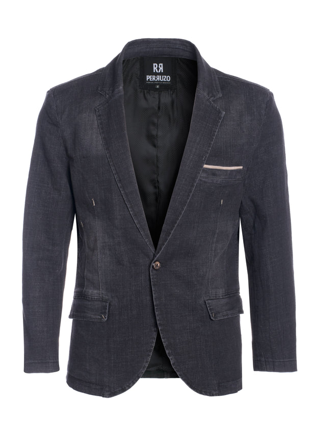 Men's Washed Denim Black Blazer (1340)