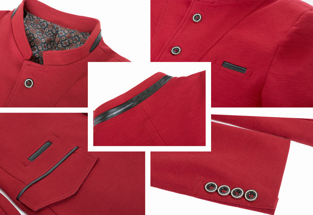 Burgundy Tunic Collar Blazer 1347