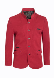 Men's Burgundy Tunic Collar Blazer