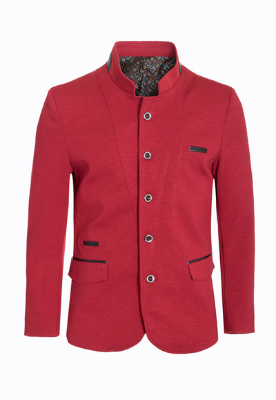 Men's Burgundy Tunic Collar Blazer