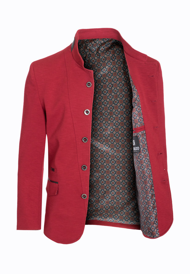 Burgundy Tunic Collar Blazer 1347