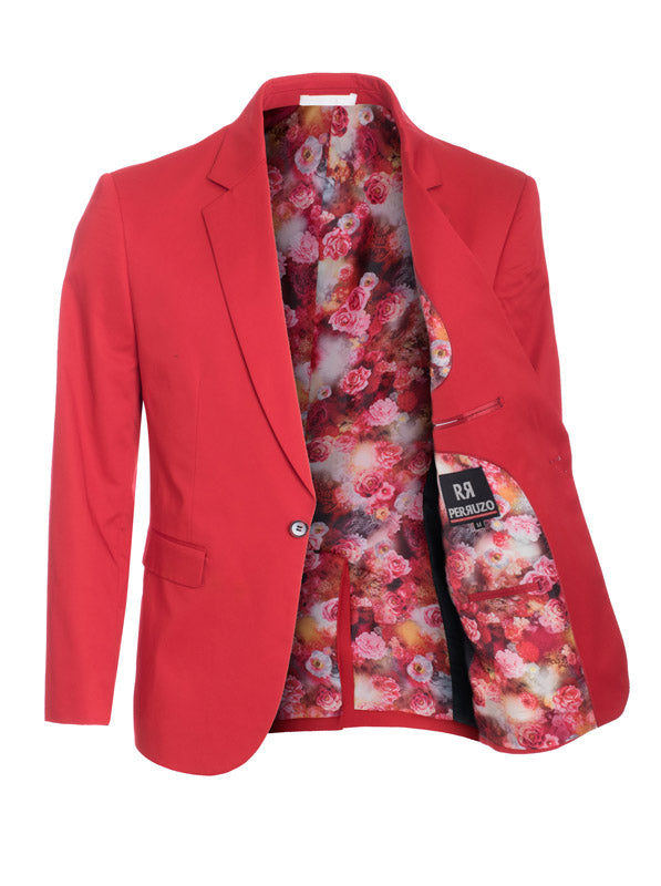 Men's Red Cotton-Stretch Fashion Blazer