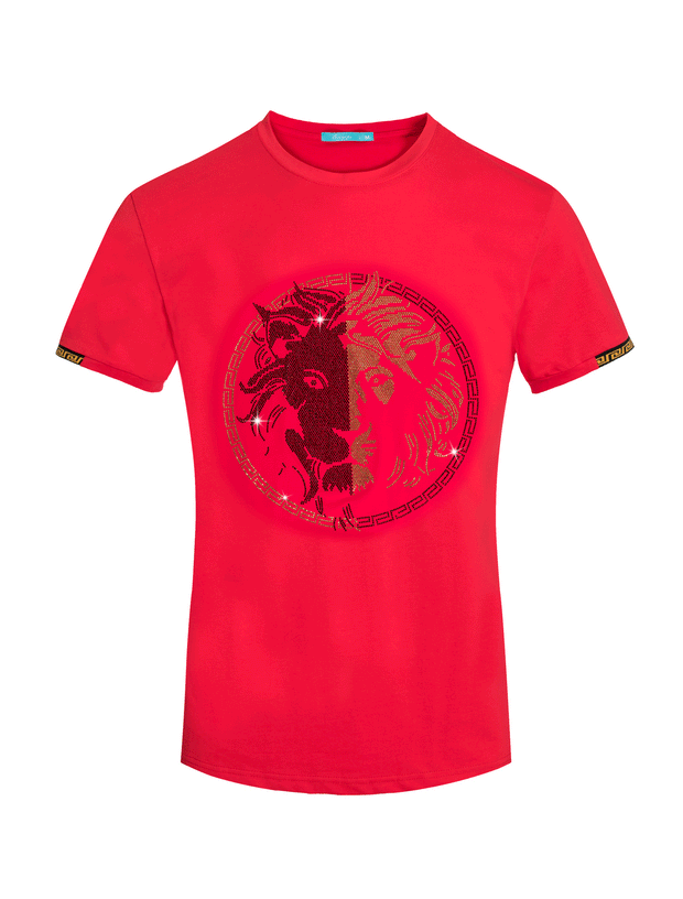 Red T-Shirt with Crystal Tiger Motif 1029