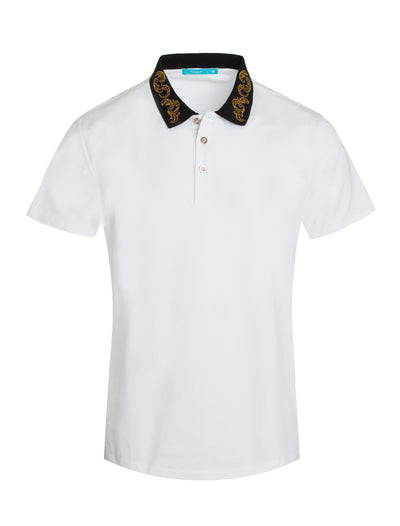 White  Polo With Sequin Embroider Collar 2001