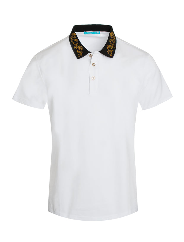 White  Polo With Sequin Embroider Collar 2001