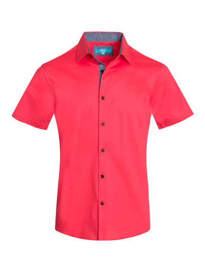 Short sleeve cotton shirt in Coral