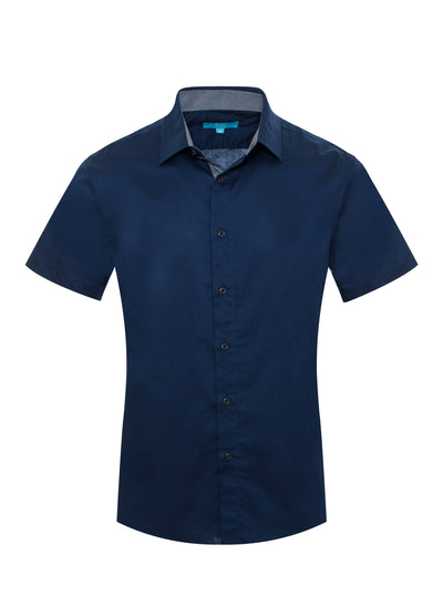 Solid Navy  Cotton  Shirt 3020