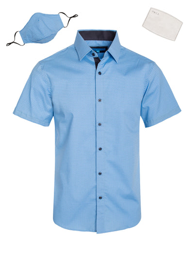 French Cotton Geometric Pattern Shirt with Matching Mask 3041