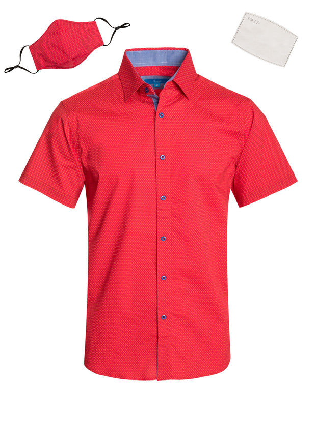 Red Geometric Pattern Shirt with Matching Mask 3042