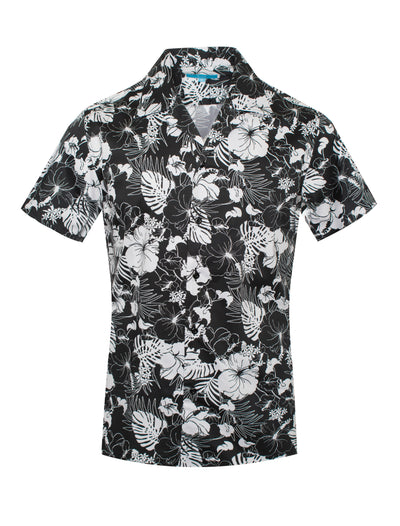 Short sleeve shirt in Black & White Tropical design