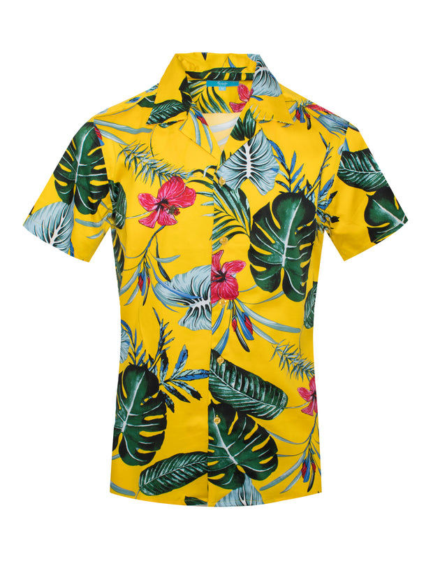 Tropical print Cotton Stretch shirt In bright canary