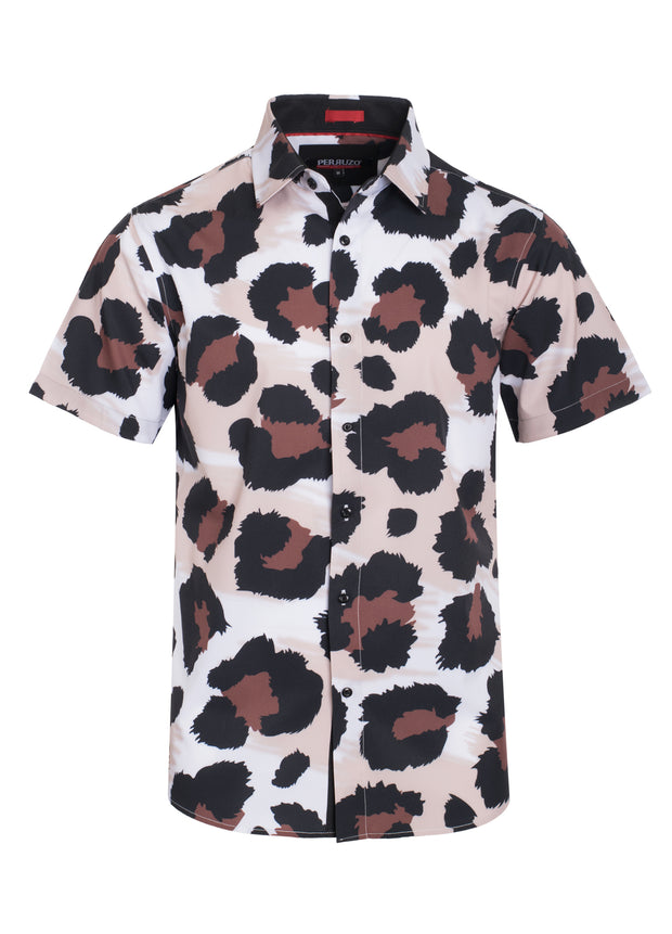 Cheetah Print Stretch Short-Sleeve Shirt 3761