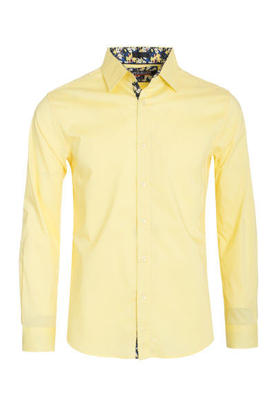 Men's Yellow Solid Cotton-Stretch L/S Shirt